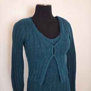 Happily Grey Sweater Dress Cardigan Set Aqua Teal Blue Cozy Loungewear Preppy S